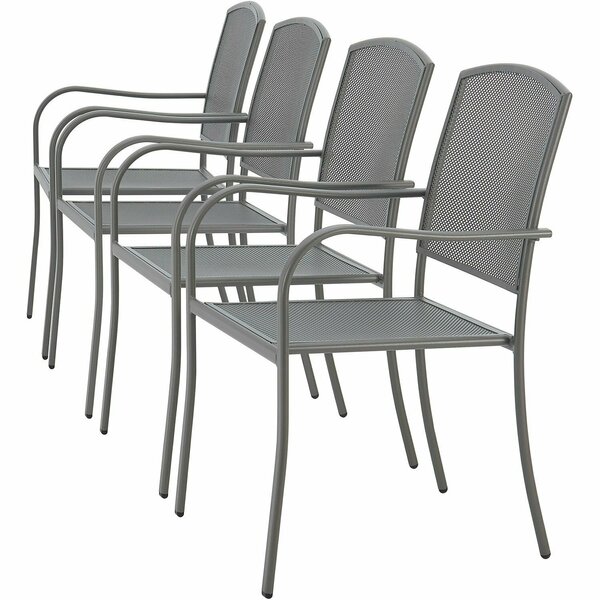 Global Industrial Outdoor Restaurant Stacking Armchair, Steel Mesh, Gray, 4PK 262084GY